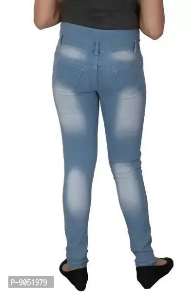 Ice Blue Color Slim fit Fancy Jeans for girls Basic Blue Jeans Boys Denim Kids Jeans Dobby Fabric Jeans-thumb4