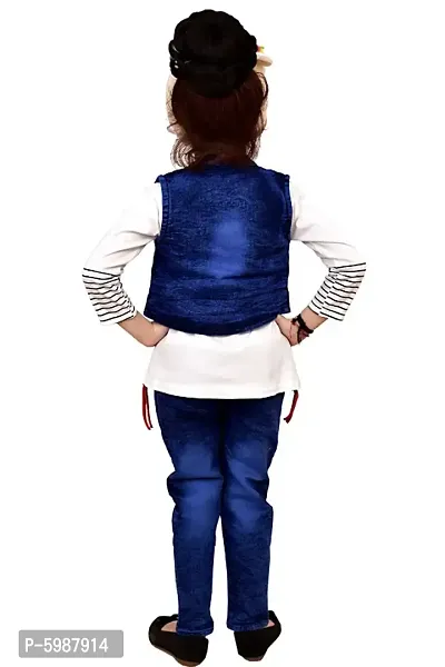 Stylish Cotton Self Pattern Top with Jeans And Jacket Set For Girls-thumb3