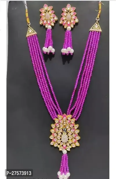 Stylish Pink Brass Jewellery Set For Women