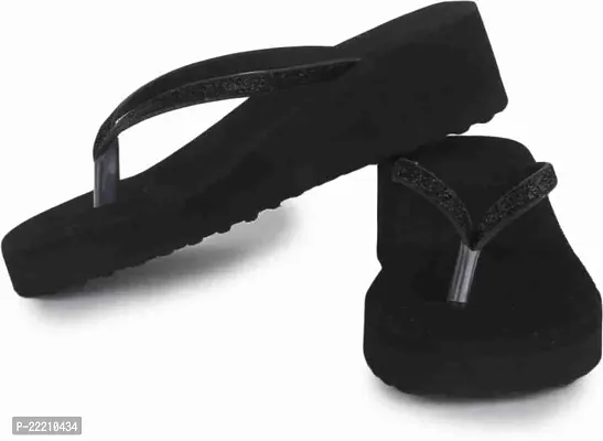 Elegant Black Rubber Solid Slippers For Women