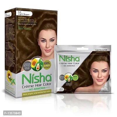 Nisha Creme Hair Color Combo Pack of Light Brown 120gm Jumbo + 40gm Sachet Pack ?-thumb0