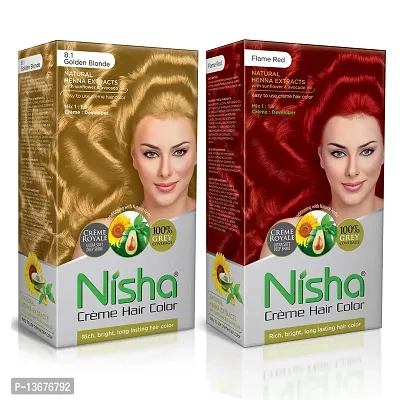 Nisha Creme Hair Color Combo Pack Golden Blonde  Flame Red Rich, Bright, Long Lasting Shine Hair Colour (60gm + 90ml + 18ml Conditioner) ?