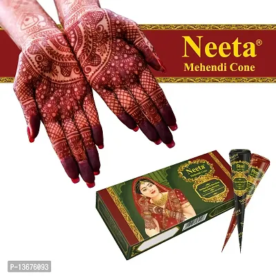 Neeta Mehendi Cones for Hand 4 Pc in 1 Box (Pack of 7) Bridal Mehndi Cones Natural Mehendi Cone for Wedding, Hand Designing, Reddish Brown Color Long Lasting Niddle Cones for Women-thumb3