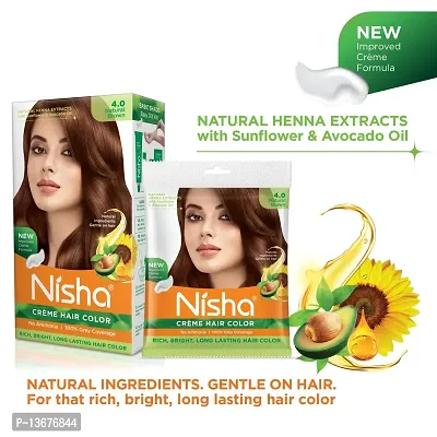 Nisha Cream Hair Color, Natural Brown Hair Color, Shade 4.0, Ammonia Free, Unisex Hair Colour, 60gm + 60ml (Pack 1)-thumb5