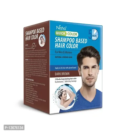 Nisha Quick Color Shampoo Based Hair Color For Men & Women Natural Looking Hair 20ML Each Sachet (10 Sachet in 1 Box), Dark Brown