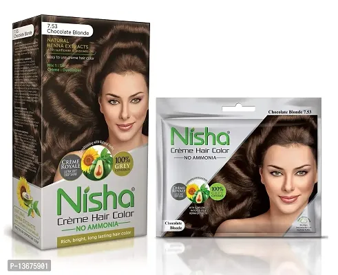 Nisha Cream Hair Color Rich Bright Long Lasting Hair Colouring For Ultra Soft Deep Shine 100% Grey Coverage Conditioning With Natural Herbs Chocolate Blonde (Pack of 6)-thumb0