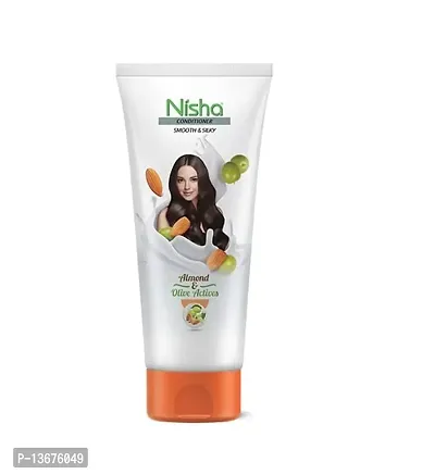 Nisha Hair Conditioner 180ml Smooth and Silky Conditioner with Almond and Olive Actives for All Hair Types, Conditioners for Dry and Frizzy Hair (180 ml Bottle, White)-thumb0