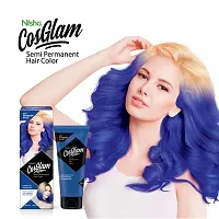 Nisha Cosglam Semi Permanent Hair Color for Unisex, Infused Conditioner, Glossy Finish, No Ammonia, No Peroxide & Non Oxidative, Vegan Highlights Hair Dye 120g #51 Wonder Blue-thumb2