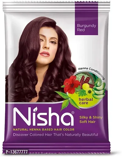 Nisha Henna Based Hair Color 15gm Each Sachet No Ammonia Long Lasting (Pack of 10, Burgundy Red)