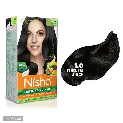 Nisha Cream 1.0 Natural Black Hair Color | Long-Lasting, Permanent, Bright, Shiny, Hair Colour For Women | Ammonia Free Black Hair Colour | 60ml + 60gm-thumb3