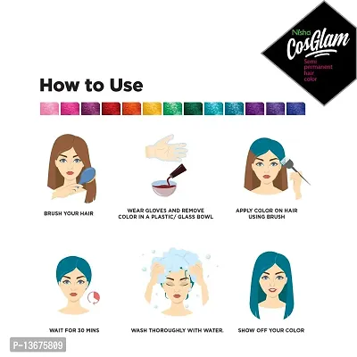 Nisha Cosglam Semi Permanent Hair Color for Unisex, Infused Conditioner, Glossy Finish, No Ammonia, No Peroxide  Non Oxidative, Vegan Highlights Hair Dye 120g #53 Electric Teal-thumb4