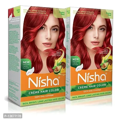 Nisha Cream Permanent Hair Color Permanent Fashion Highlights(60Gm+90Ml Each Pack) Flame Red (Pack Of 2)