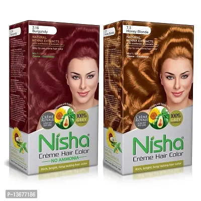 Nisha Creme Hair Color Combo Pack Burgundy  Honey Blonde Rich, Bright, Long Lasting Shine Hair Colour (60gm + 90ml + 18ml Nisha Conditioner) ?