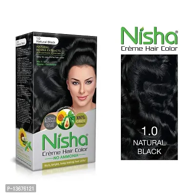 Nisha Cream Hair Color Rich Bright Long Lasting Hair Colouring For Ultra Soft Deep Shine 100% Grey Coverage Conditioning With Natural Herbs 120gm Natural Black (Pack of 3)-thumb2