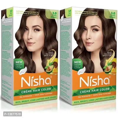 Nisha Ammonia Free Creme Hair Color 3 Dark Brown Hair Color For Women and Men Hair Color Dark Brown Hair Color Long Lasting Semi Permanent Hair Color Pack of 2 ?