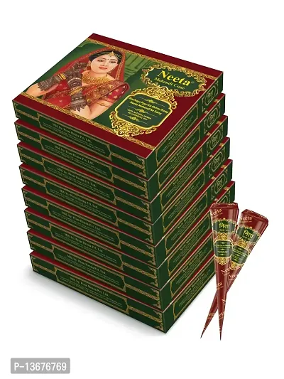 Neeta Mehendi Cones for Hand 12 Pcs in 1 Box (Pack of 7) Bridal Mehndi Cones Natural Mehendi Cone for Wedding, Hand Designing, Reddish Brown Color Long Lasting Niddle Cones for Women