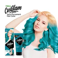 Nisha Cosglam Semi Permanent Hair Color for Unisex, Infused Conditioner, Glossy Finish, No Ammonia, No Peroxide  Non Oxidative, Vegan Highlights Hair Dye 120g #53 Electric Teal-thumb2