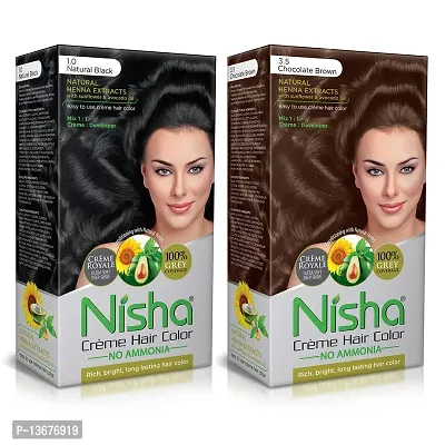 Nisha Cr?me Hair Color (60gm + 60ml + 18ml Conditioner for Each) Combo Pack of Natural Black  Chocolate Brown ?