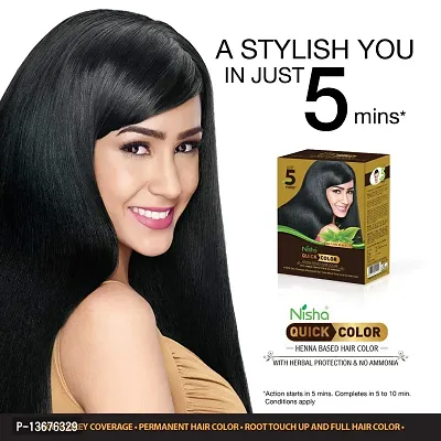 Nisha Quick Hair Color, 5 Minute Hair Color for Women  Men, Ammonia Free Henna Based Hair Colour, 100% Grey Coverage, Black Hair Dye, Natural Black Hair Color-thumb5