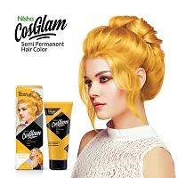 Nisha Cosglam Semi Permanent Hair Color for Unisex, Infused Conditioner, Glossy Finish, No Ammonia, No Peroxide  Non Oxidative, Vegan Highlights Hair Dye 120g #32 Sunshine Yellow-thumb2