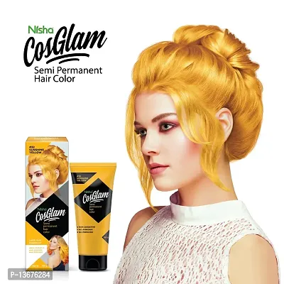 Nisha Cosglam Semi Permanent Hair Color for Unisex, Infused Conditioner, Glossy Finish, No Ammonia, No Peroxide  Non Oxidative, Vegan Highlights Hair Dye 120g #32 Sunshine Yellow-thumb3