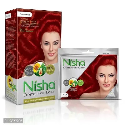 Nisha Creme Hair Color Combo Pack of Flame Red Red 150gm Jumbo + 40gm Sachet Pack