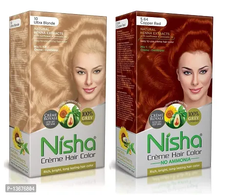 Nisha Cream Hair Color Rich Bright Long Lasting Hair Colouring For Ultra Soft Deep Shine 100% Grey Coverage Conditioning With Natural Herbs Ultra Blonde and Copper Red (Pack of 2) ?