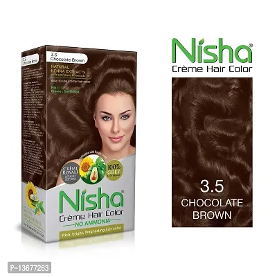 Nisha Cream Hair Color With Rich, Bright, Long Lasting Shine Hair Color No Ammonia Cream Formula Smooth Care For Your Precious Hair! 120gm Chocolate Brown 3.5 (Pack of 1)-thumb3