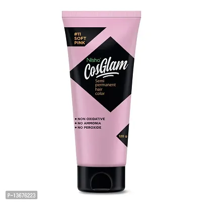 Nisha Cosglam Semi Permanent Hair Color for Unisex, Infused Conditioner, Glossy Finish, No Ammonia, No Peroxide & Non Oxidative, Vegan Highlights Hair Dye 120g #11 Soft Pink (Light Pink)-thumb2