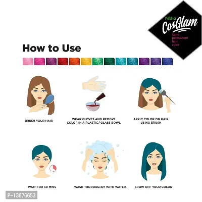 Nisha Cosglam Semi Permanent Hair Color for Unisex, Infused Conditioner, Glossy Finish, No Ammonia, No Peroxide  Non Oxidative, Vegan Highlights Hair Dye 120g #52 Peacock Blue-thumb4