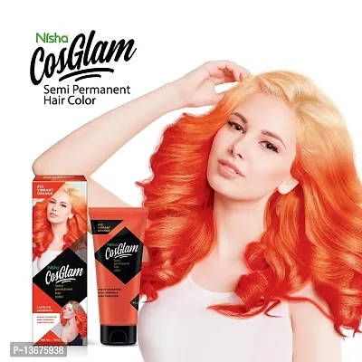 Nisha Cosglam Semi Permanent Hair Color for Unisex, Infused Conditioner, Glossy Finish, No Ammonia, No Peroxide  Non Oxidative, Vegan Highlights Hair Dye 120g #33 Vibrant Orange-thumb3