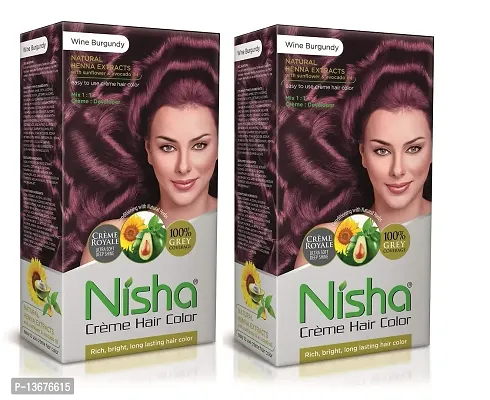 Nisha Cr?me Hair Color with Natural Henna Extracts for Unisex, 60g + 60ml + 18ml - Wine Burgundy (Pack of 3)