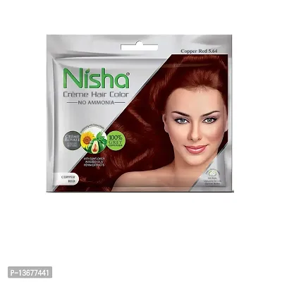 Nisha Cream Hair Color Rich Bright Long Lasting Hair Colouring For Ultra Soft Deep Shine 100% Grey Coverage Conditioning With Natural Herbs Copper Red (Pack of 6)