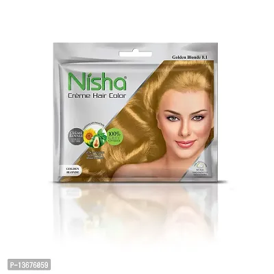 Nisha Cream Hair Color Rich Bright Long Lasting Hair Colouring For Ultra Soft Deep Shine 100% Grey Coverage Conditioning With Natural Herbs Golden Blonde (Pack of 6)-thumb2