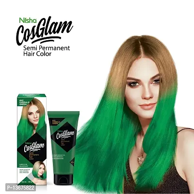 Nisha Cosglam Semi Permanent Hair Color for Unisex, Infused Conditioner, Glossy Finish, No Ammonia, No Peroxide  Non Oxidative, Vegan Highlights Hair Dye 120g #42 Emerald Green-thumb3