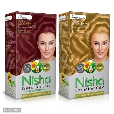 Nisha Creme Hair Color Combo Pack Burgundy & Golden Blonde Rich, Bright, Long Lasting Shine Hair Colour (60gm + 90ml + 18ml Nisha Conditioner) ?