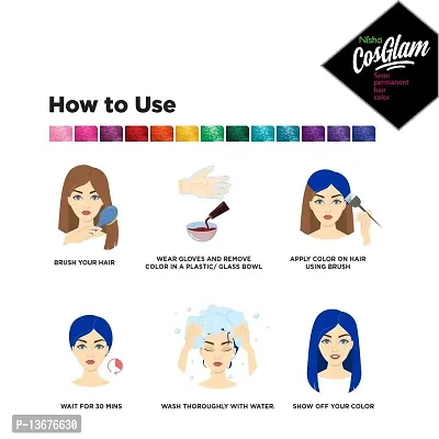 Nisha Cosglam Semi Permanent Hair Color for Unisex, Infused Conditioner, Glossy Finish, No Ammonia, No Peroxide & Non Oxidative, Vegan Highlights Hair Dye 120g #51 Wonder Blue-thumb4