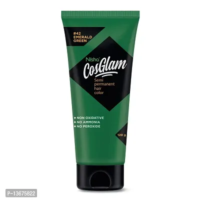 Nisha Cosglam Semi Permanent Hair Color for Unisex, Infused Conditioner, Glossy Finish, No Ammonia, No Peroxide  Non Oxidative, Vegan Highlights Hair Dye 120g #42 Emerald Green-thumb2