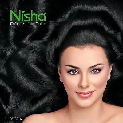 Nisha Cream Hair Color Rich Bright Long Lasting Hair Colouring For Ultra Soft Deep Shine 100% Grey Coverage Conditioning With Natural Herbs Natural Black (Pack of 6)-thumb3