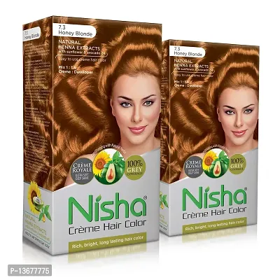 Nisha Cream hair color (120 ml/each) with Rich, Bright, Long Lasting Shine Hair Color NO AMMONIA Cream FORMULA smooth care for your precious hair! Honey Blonde 7.3 (Pack of 2)