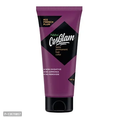 Nisha Cosglam Semi Permanent Hair Color for Unisex, Infused Conditioner, Glossy Finish, No Ammonia, No Peroxide  Non Oxidative, Vegan Highlights Hair Dye 120g #22 French Plum (Purple)-thumb2