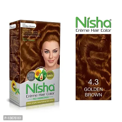 Nisha Cream Hair Color With The Benefits Of Natural Henna Extracts, Sunflower & Avocado Oil, Easy To Use Hair Color 120ml Pack of 1, Golden Brown ?-thumb3