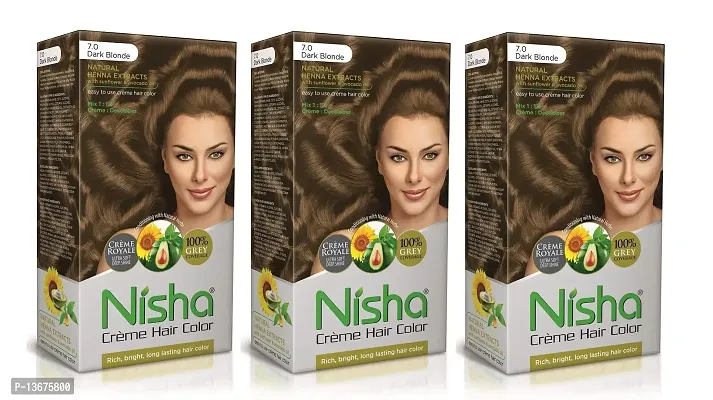 Nisha Hair Color Cr?me Dark Blonde Cream Hair Color Rich Bright Long Lasting Hair Colouring For Ultra Soft Deep Shine 100% Grey Coverage Conditioning With Natural Herbs Dark Blonde Pack of 3