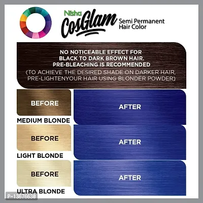 Nisha Cosglam Semi Permanent Hair Color for Unisex, Infused Conditioner, Glossy Finish, No Ammonia, No Peroxide & Non Oxidative, Vegan Highlights Hair Dye 120g #51 Wonder Blue-thumb5