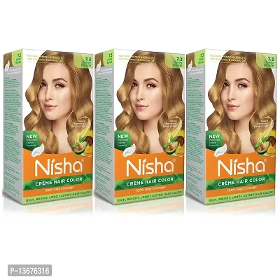 Nisha Cr?me Blonde Hair Color, 7.3 Honey Blonde, 90ml + 60gm, (Pack of 3) ?