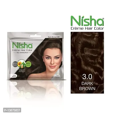 Nisha Cream Hair Color Rich Bright Long Lasting Hair Colouring For Ultra Soft Deep Shine 100% Grey Coverage Conditioning With Natural Herbs Dark Brown (Pack of 6)-thumb0