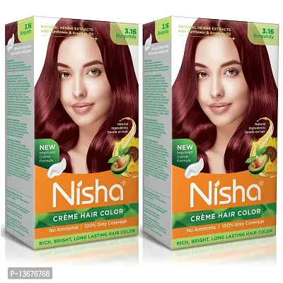 Nisha Creme Hair Colour 3.16 BURGUNDY (60gm + 60ml + 18ml Nisha Conditioner with Natural Herbs 100% Grey Hair Coverage) Pack of 2-thumb0