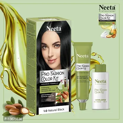 Neeta Professional Pro Fashion Color Kit Permanent Hair Color Natural Black.1.0-thumb3