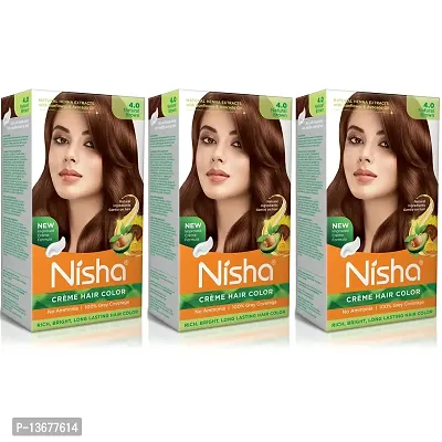 Nisha Hair Cr?me Color Natural Brown Ammonia Free Hair Color For Women and Men 100% Grey Coverage Long Lasting Hair Coloring With Henna Extracts For Hair Care Pack of 3 ?