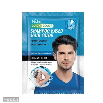 Nisha Quick 5 Minutes Hair Color Shampoo Black, 5 Weeks Long Lasting Shampoo Hair Colour for Women and Men